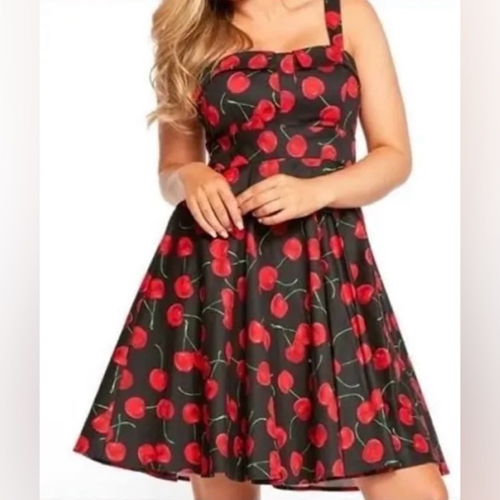 Lost and Found Small Black Cherry Retro Pinup Mini Dress